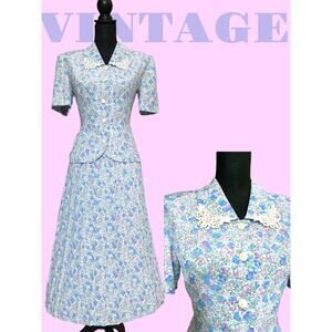 Vintage Fit n Flare secretary dress 70's does 50's Leslie Fay two piece
